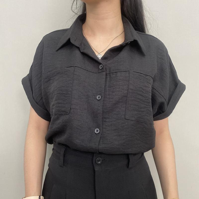 Áo Sơ Mi Nữ Tay Hến Phom rộng Chất Đũi Jean 2 Túi, AMI69 4