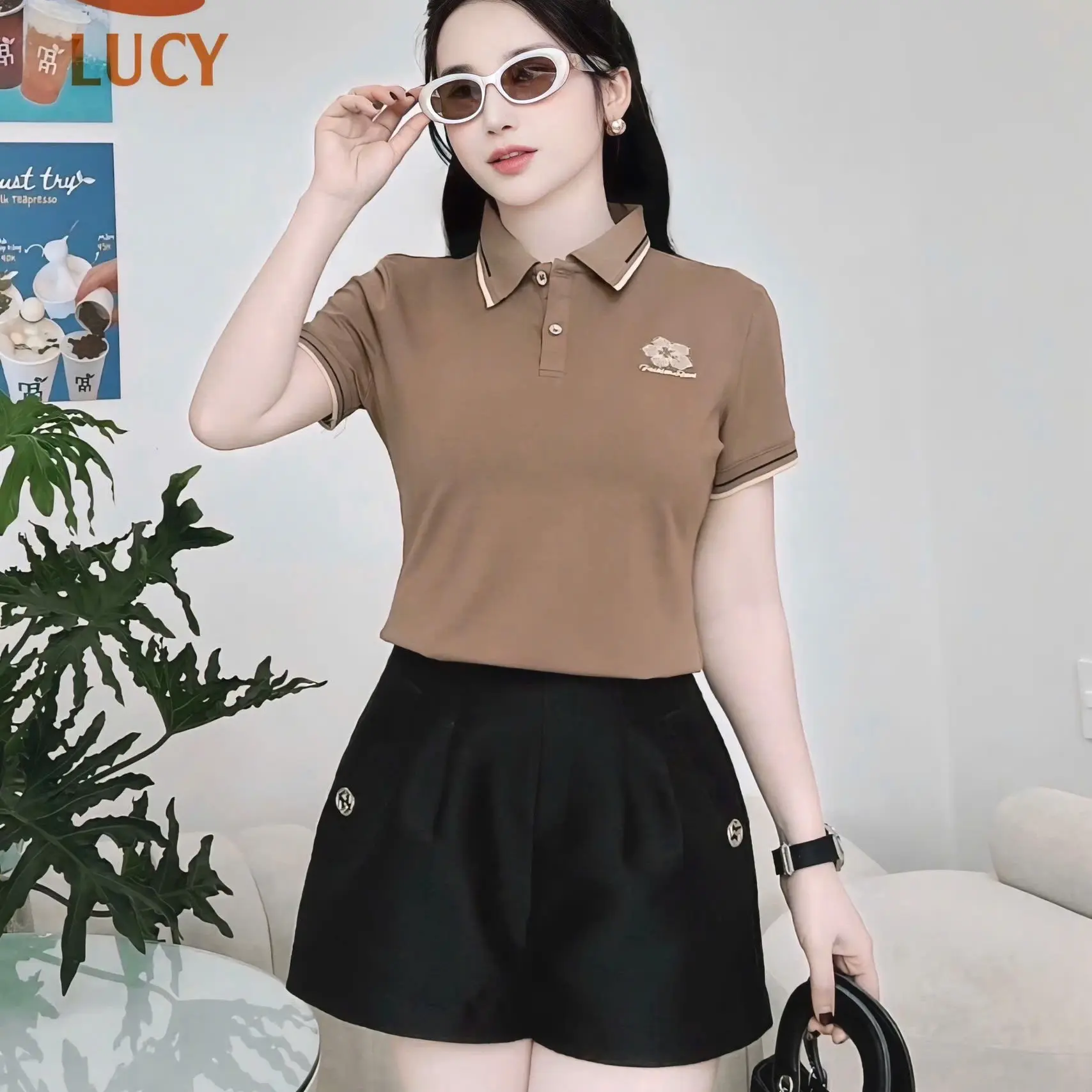 PL63_Áo Polo Nữ Cotton, Logo Thêu Nhiều Màu Thời Trang - Women, Top
