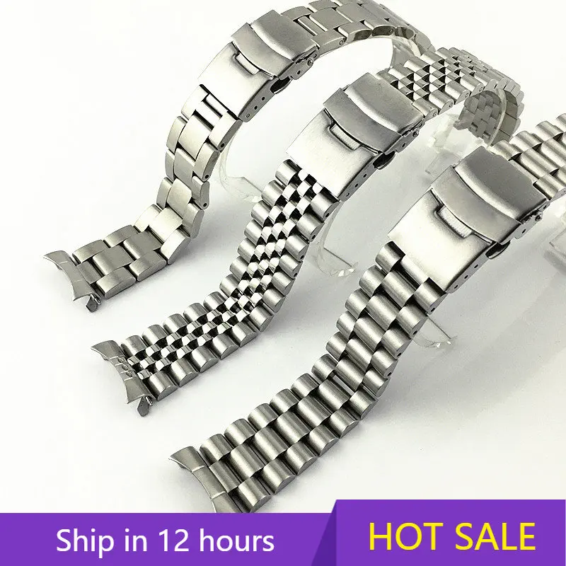 Dây đeo thể thao nam, Dây đeo bằng thép không gỉ Trơn 20mm và 22mm, Thích hợp cho Seiko Srpd Skx007 / Skx009 SRPD63K1, Vòng đeo tay đầu cong Jubilee
