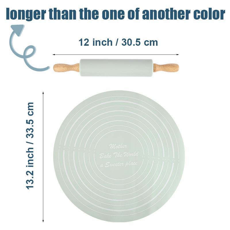 Silicone Rolling Pin & Baking Measuring Mat, 2 Counts Non-stick Pastry Mat with Dough Roller, Baking Tool for Home, Household Kitchen Products 5