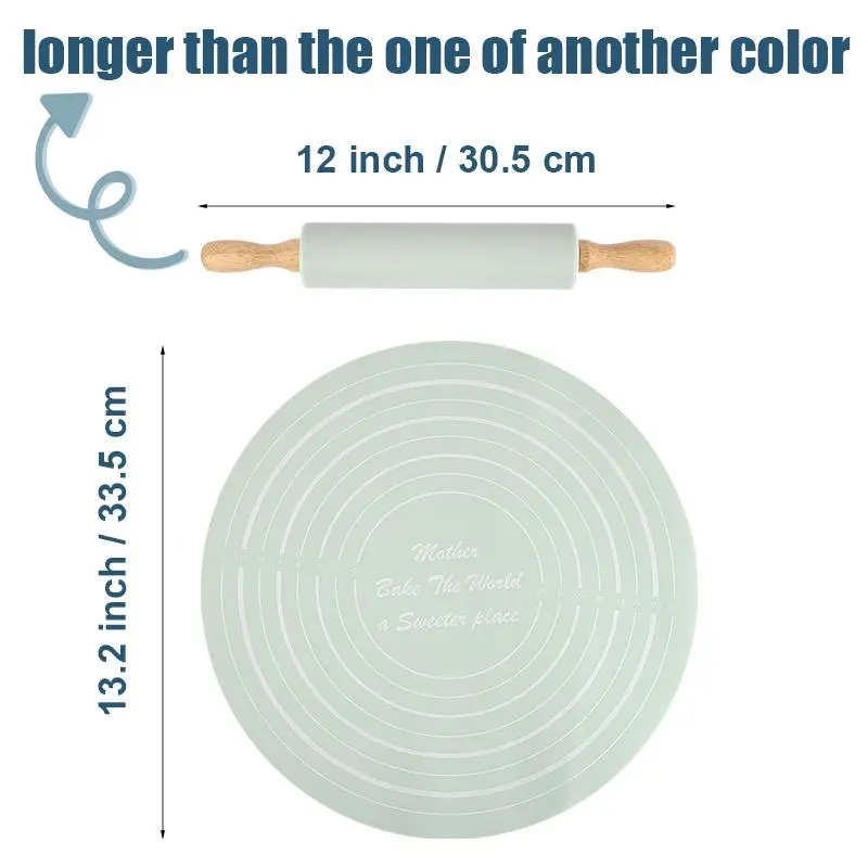Silicone Rolling Pin & Baking Measuring Mat, 2 Counts Non-stick Pastry Mat with Dough Roller, Baking Tool for Home, Household Kitchen Products 5