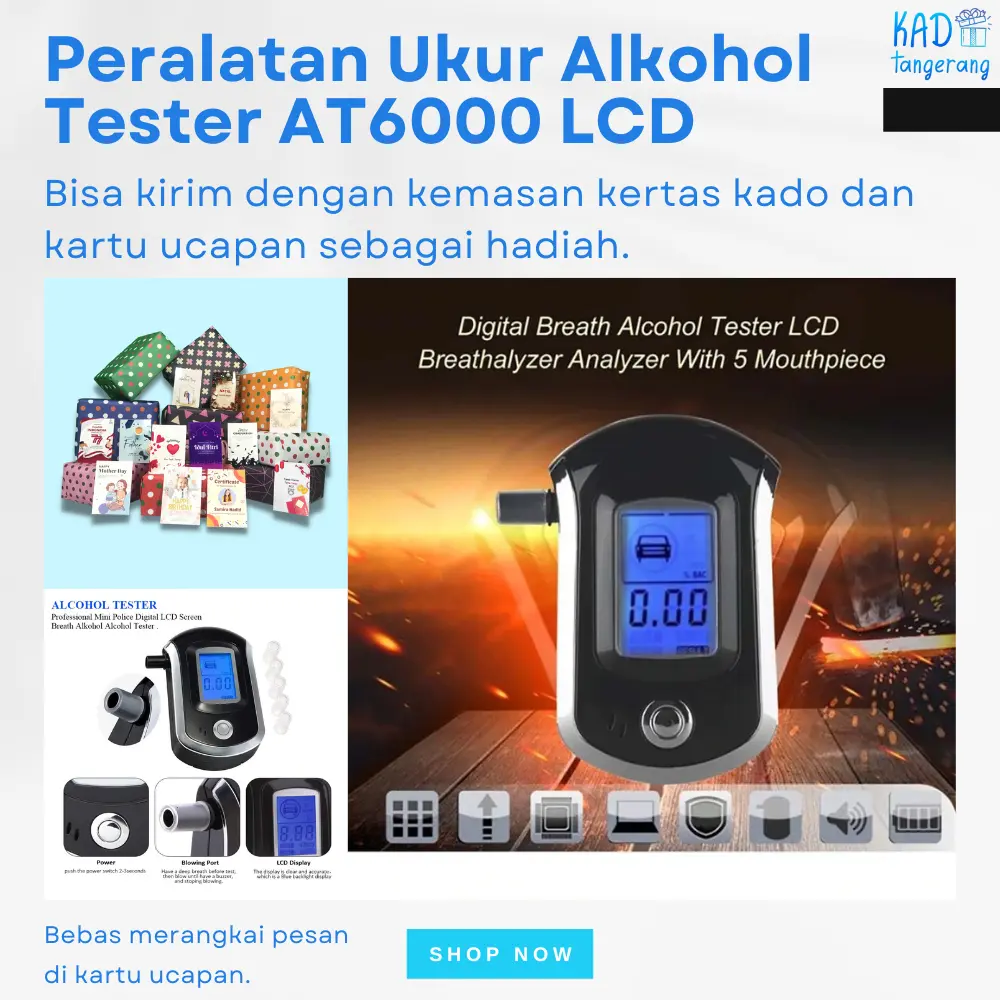 Alcohol Detector LCD Profesional Analisa AT6000 Portable Digital Alcohol Breath Tester Analyzer Alat Ukur Alkohol