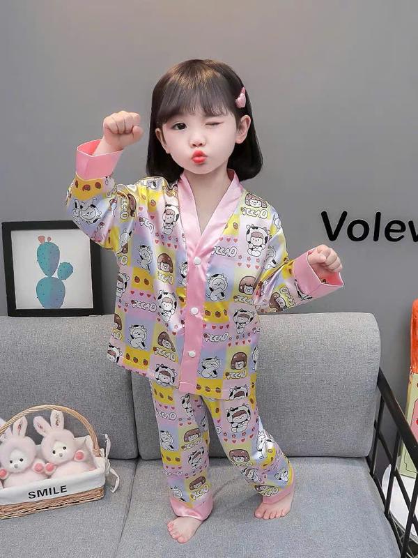 Bộ Pijama Lụa Dài Tay Bé Gái Xinh Xắn PCCao Hồng Và Bear Hồng - Size 80-160 (7kg-35kg)