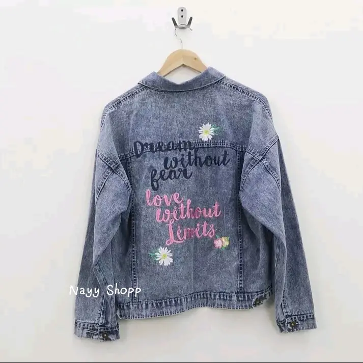 Jaket Jeans Oversize Bordir Bunga Jaket Jeans Wanita Jaket Wanita Oversize Bermotif Bunga