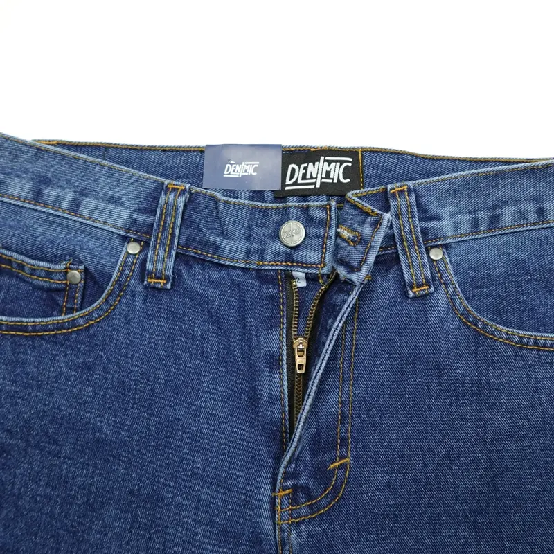Celana Jeans Standar / Regular Fit Bio Wash Panjang Pria Denim Kasual Biru Medium Indigo Loose 6