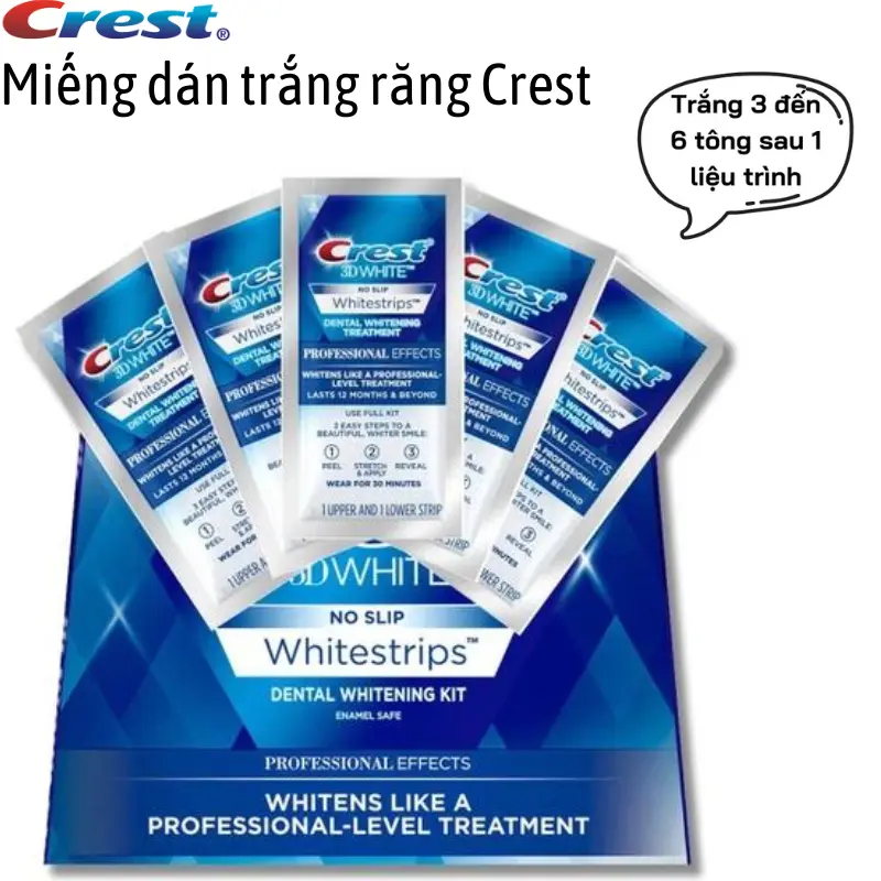 Miếng dán trắng răng Crest trắng nhanh không gây ê buốt phù hợp với mọi men răng [Giá 1 Gói] 0