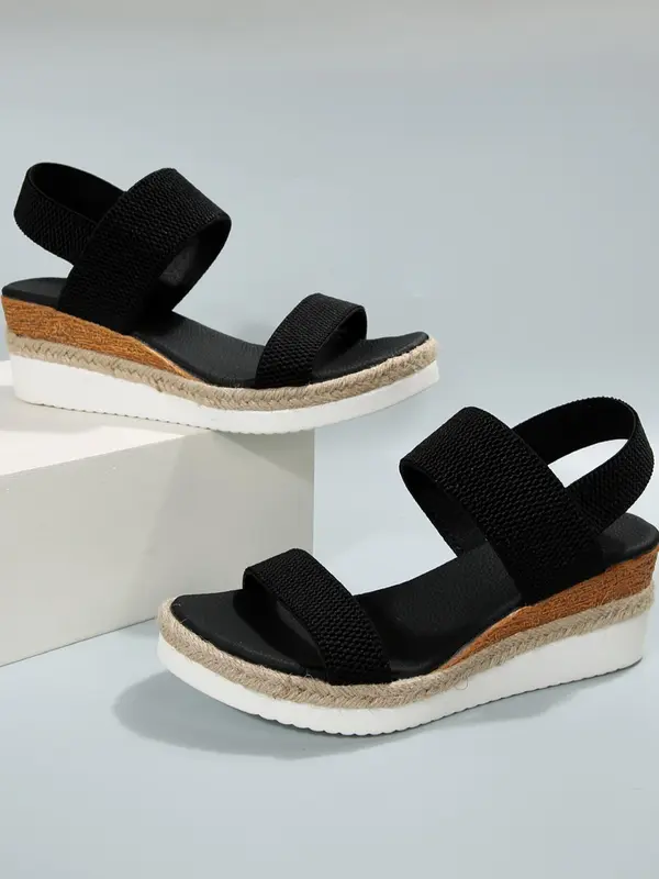 Women's Fashionable Solid Color Wedge Sandals, Casual Comfortable Wedge Sandals for Summer, Lightweight Breathable Shoes for Daily Wear, Sandals for Women 2