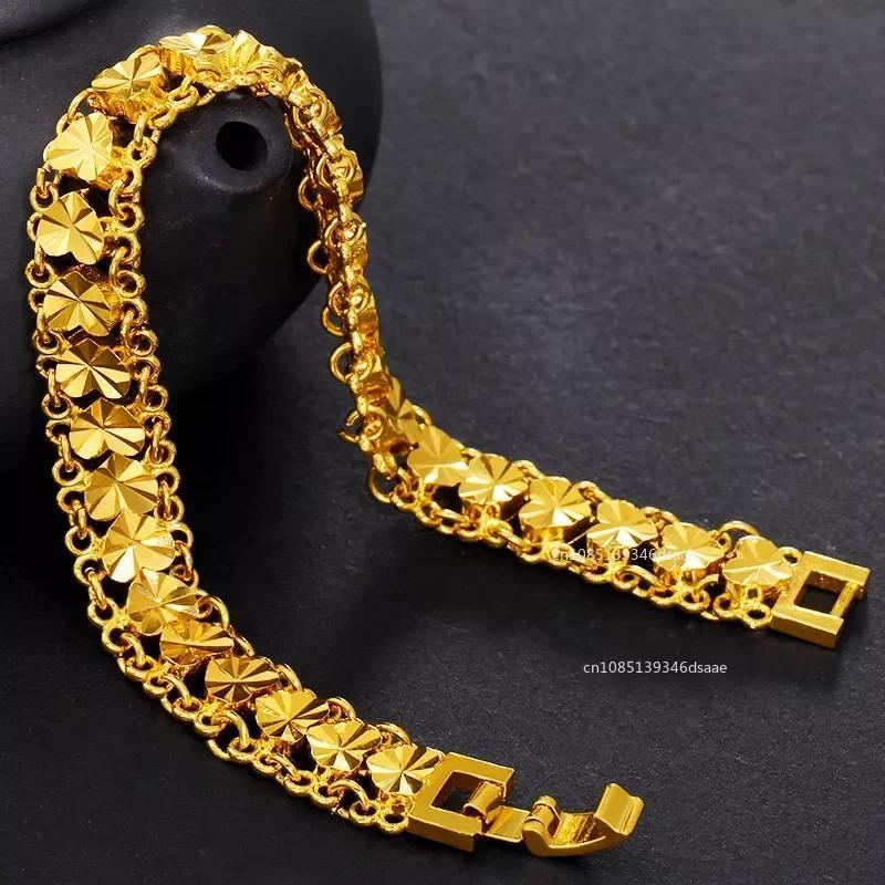 Gold Color Bracelet for Women Chain Heart Wide Chain Cuff Bangle Bracelet Wristband Wedding Jewelry Gifts 22cm 2
