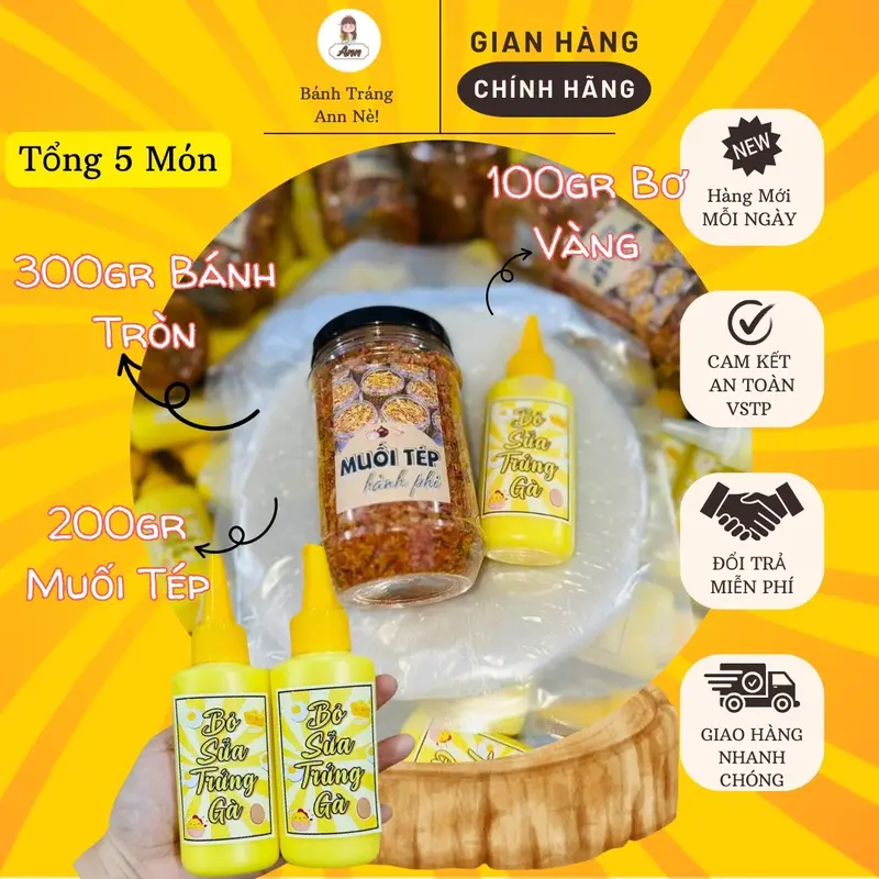 Combo Truyền thống: ( Tặng 2 Bơ )300gr Bánh Tráng Phơi Sương + 200gr Muối Tép + 100gr Bơ, BÁNH TRÁNG ANN NÈ - Đồ ăn vặt Snacks 4