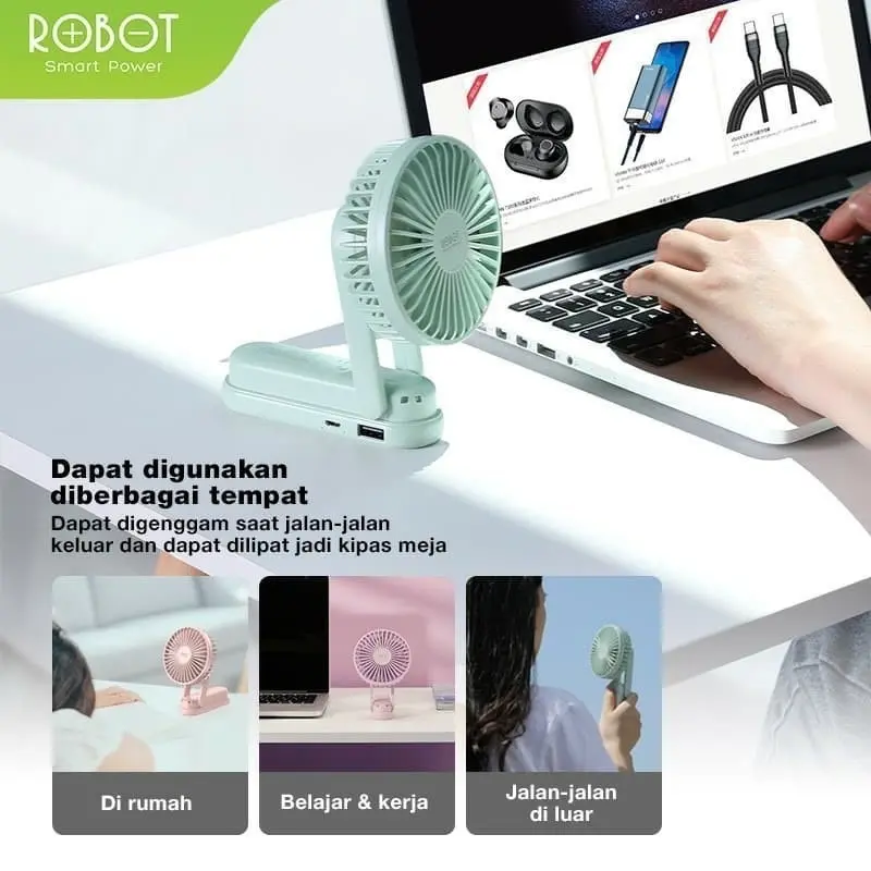Robot Mini Fan Portable RT-BF11 Kipas Angin Mini Foldable 2000mah Garansi Original Resmi 5