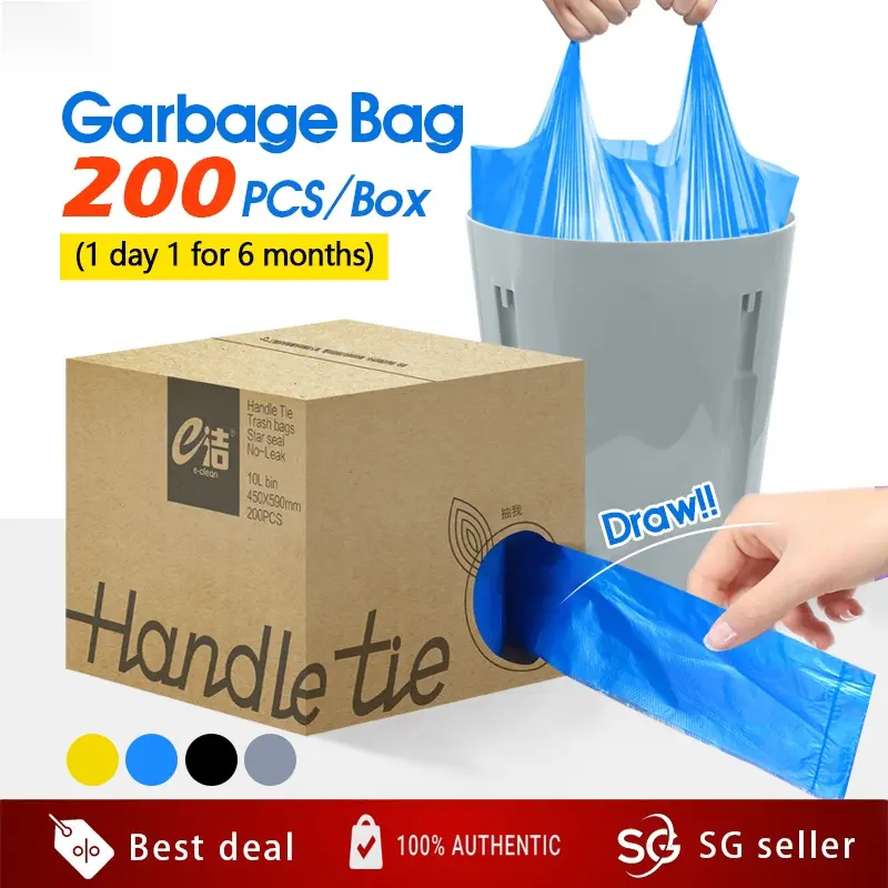 【SG LOCAL STOCK】 200PCS 45*59cm Rubbish Bag Handle Breakpoint Thickened Disposable Garbage Bag Plastic Trash Bags Kitchen Bin