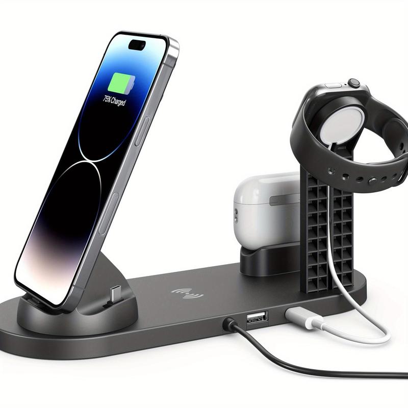 15W Wireless Charging Station, Foldable Charger Stand, Multifunctional Charging Station for iPhone & Samsung & Apple Watch & AirPods 6