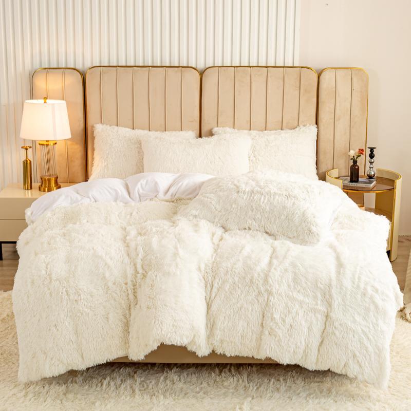 Solid Color Fluffy Duvet Cover Set, 3 Counts/set Soft Comfortable Duvet Cover & Pillowcase without Filler, Bedroom Accessories, Christmas Decor Warm Cozy Plush Bedding Set for Home Bedroom, Bedding Supplies, Christmas Gifts, Christmas Decorations 0