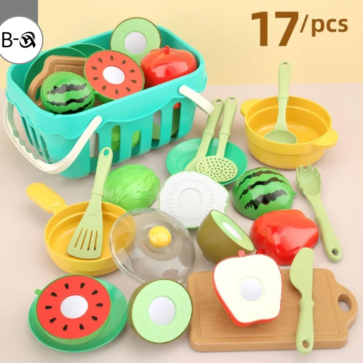 B-HQ Mainan Memotong Buah-buahan, Set Berpura-pura Bermain Dapur, Mainan Pendidikan untuk Kanak-kanak, 17 keping