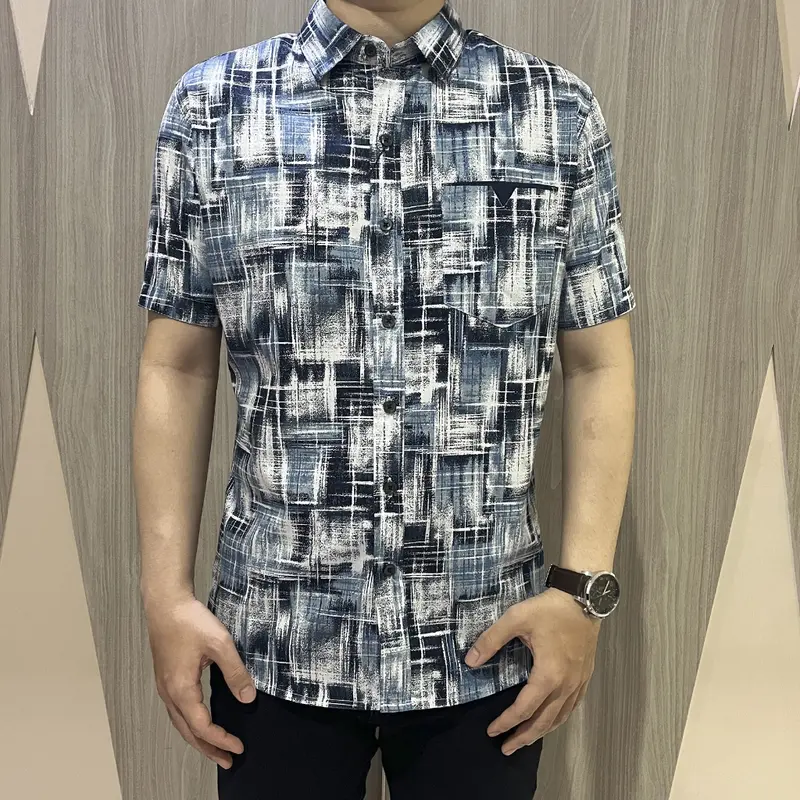 [GRIDLINE - S321 Light Brown & Pigeon Blue - S271 Navy] Kemeja Pria Slimfit Katun Lengan Pendek Print Bagus Berkualitas Premium Modern 4