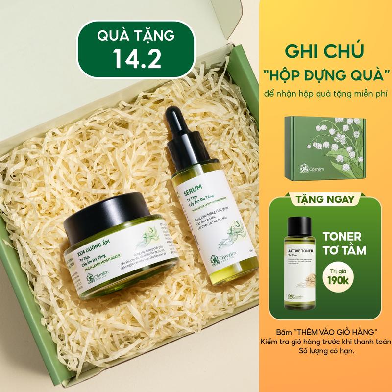 [COMBO TẶNG QUÀ MIỄN PHÍ] Combo Dưỡng Da Mặt Serum Kem Dưỡng Ẩm Đa Tầng Tơ Tằm Cải Tiến Mới Với Hoạt Chất HA - Ceramide - BetaGlucan - Hộp Quà Tặng Vợ Bạn Gái 14/2 Ý Nghĩa
