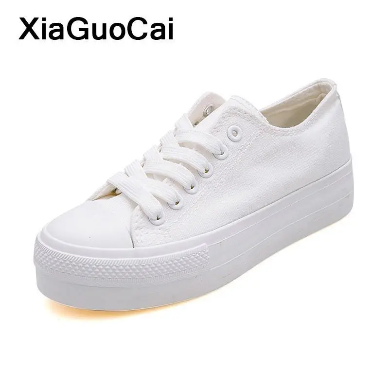 White Woman Casual Shoes 2021 Spring Autumn Female Canvas Shoes Thick Bottom Lace Up Ladies Flats Fashion High Quality Footwear