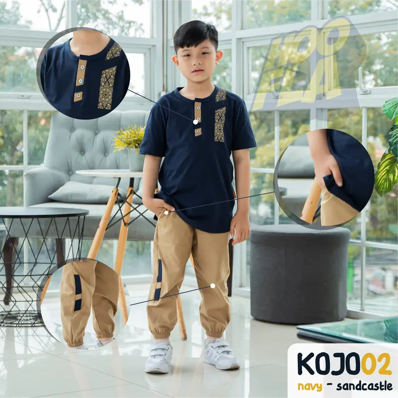 Hoofakids - Set Koko Celana Jogger Anak Laki Laki Muslim Setelan Koko Jogger Furqon  Baju 5