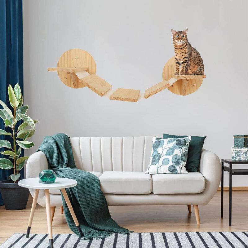 Wooden Cat Wall Shelf, Cat Wall Bridge, Floating Cat Ladder, Easy To Assemble Cat Wall Step, Pet Furniture for Cat Playing, Climbing 1