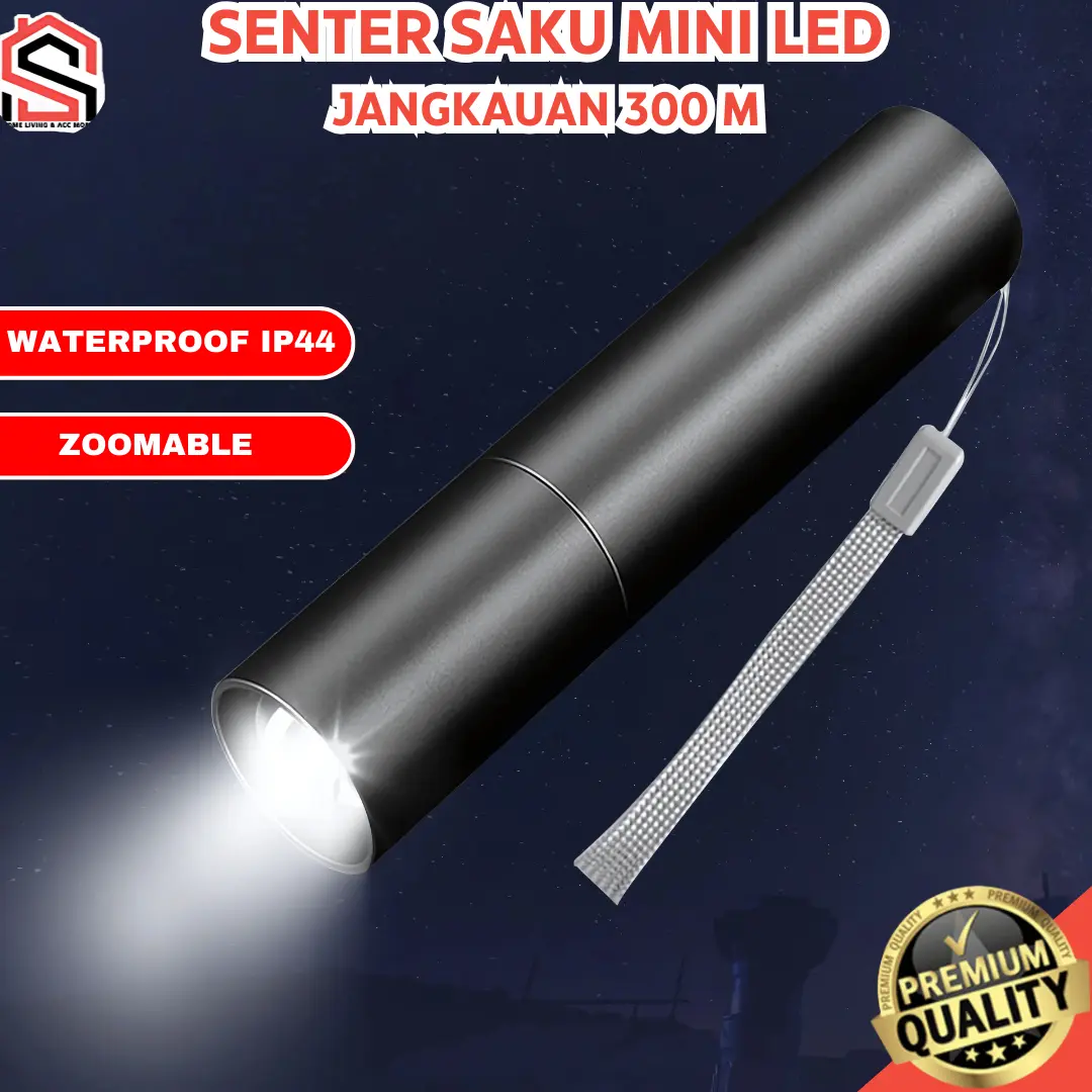 Senter LED Mini 300m USB Rechargeable Waterproof Flashlight Portabel Saku Super Terang Anti Air 300 Meter