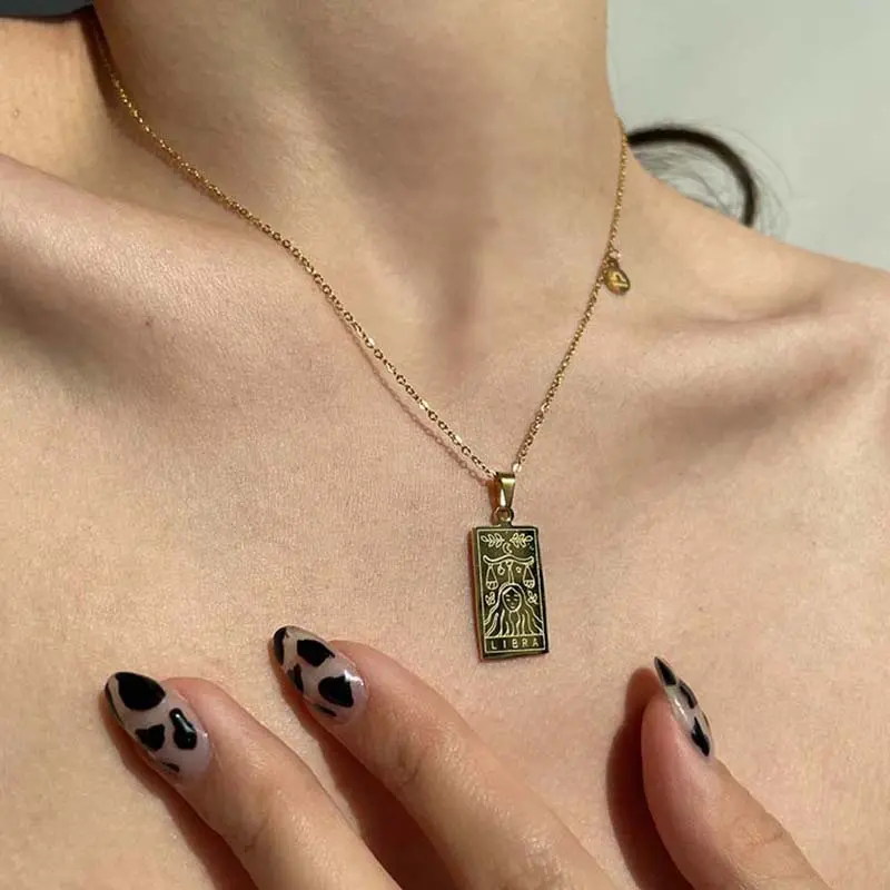 Titanium Steel 12 Constellation Clavicle Necklace Female Light Luxury Minority Titanium Steel Gold Plated Tag Necklace Tarot 2021 Chain