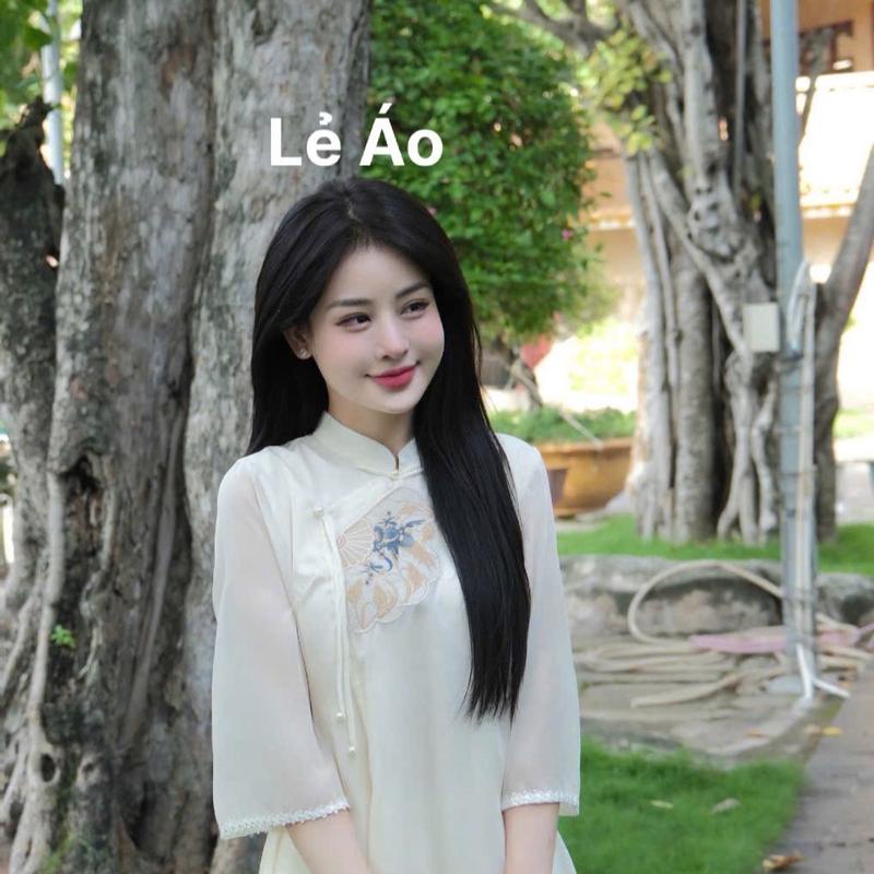 LẺ ÁO LỤA TƠ CÁT THÊU QUẠT TAY REN ( Không kèm quần ) 2