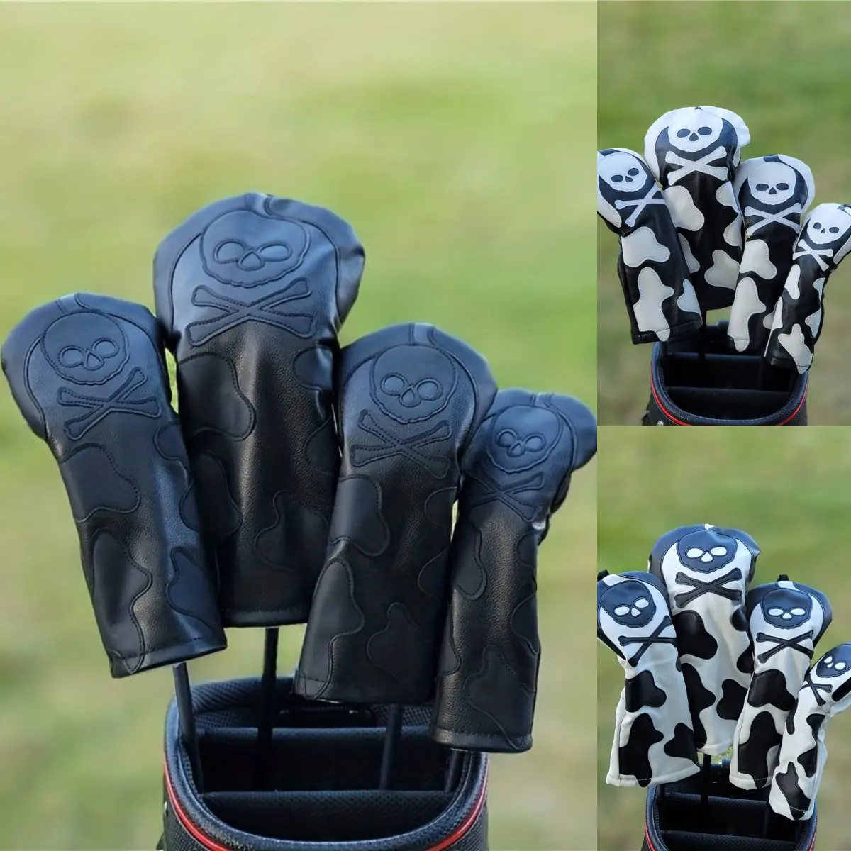Golf Club Sleeve Black and White Stitching Skull Driver UT Protection Ball Head Sleeve Qgt24123