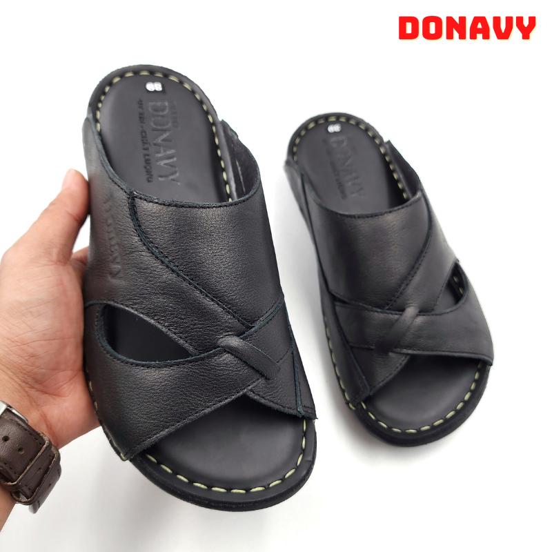  Dép nam da bò thật  DONAVY cao cấp kiểu sabo đẳng cấp đế cao su đúc nguyên khối đi cực kì êm chân có từ size 37 đến 45 2 màu   Đen+Bò   D.SUVY 