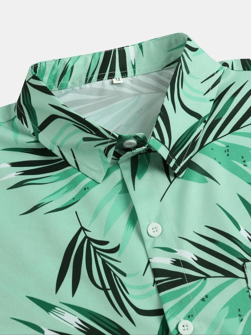 Product Introduction of Men's All Over Print Short Sleeve Shirt, Regular Fit Casual Button Closure Top for Summer, Men's Clothes for Beach Vacation 6