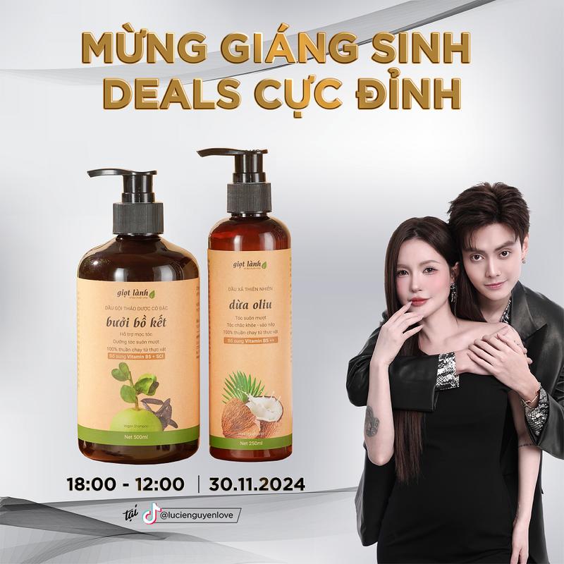 [Lucie x Giọt Lành] Cặp gội xả, dầu gội bưởi bồ kết - Dầu xả thiên nhiên dừa oliu giúp hỗ trợ mọc tóc, giảm rụng Giọt Lành
