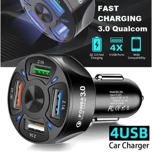 Cas Hp isi 4 lubang bisa cas cepat Car Charger 4 PORT fast charging mobil usb 4in1 slot qc 3.0 adaptor