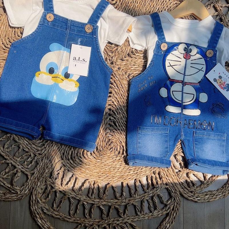 sét yếm jean cho bé đồ bộ cho bé trai bé gái yếm có áo trắng mặc kèm từ 6 đến 16kg chất jean mềm mát bososinh