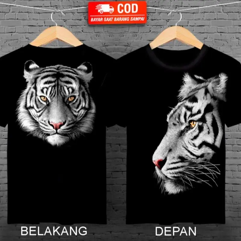 Kaos Distro Cowok Motif Macan Depan Belakang Sablon Untuk Pria Dewasa katun keren 0
