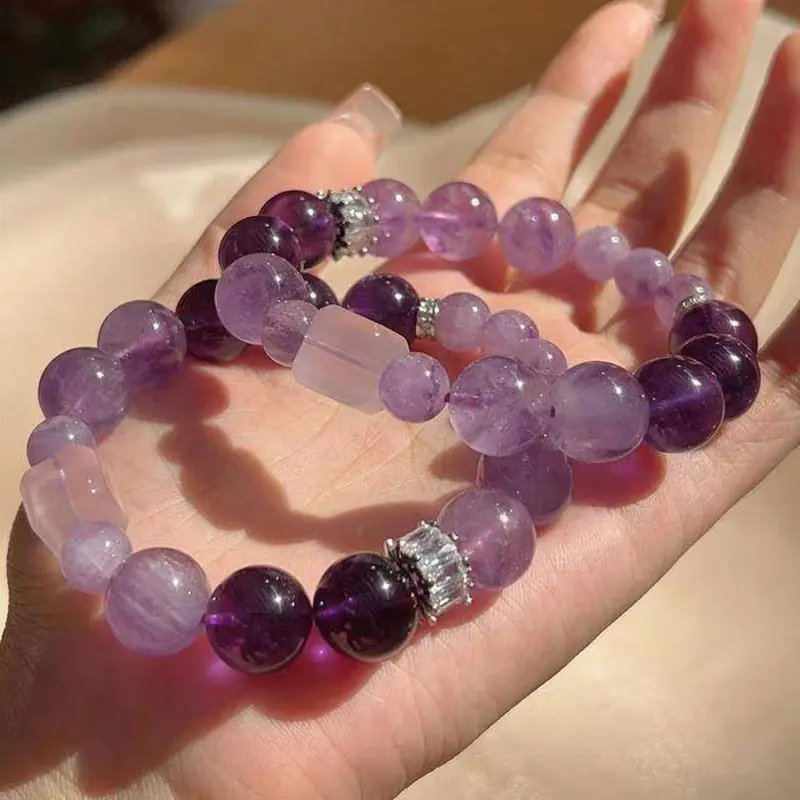 Vòng Tay Đính Cườm, Thiết Kế Mơ Ước Màu Tím, Đá Amethyst, Hổ Mắt, Vòng Tay Hoa Hồng 0