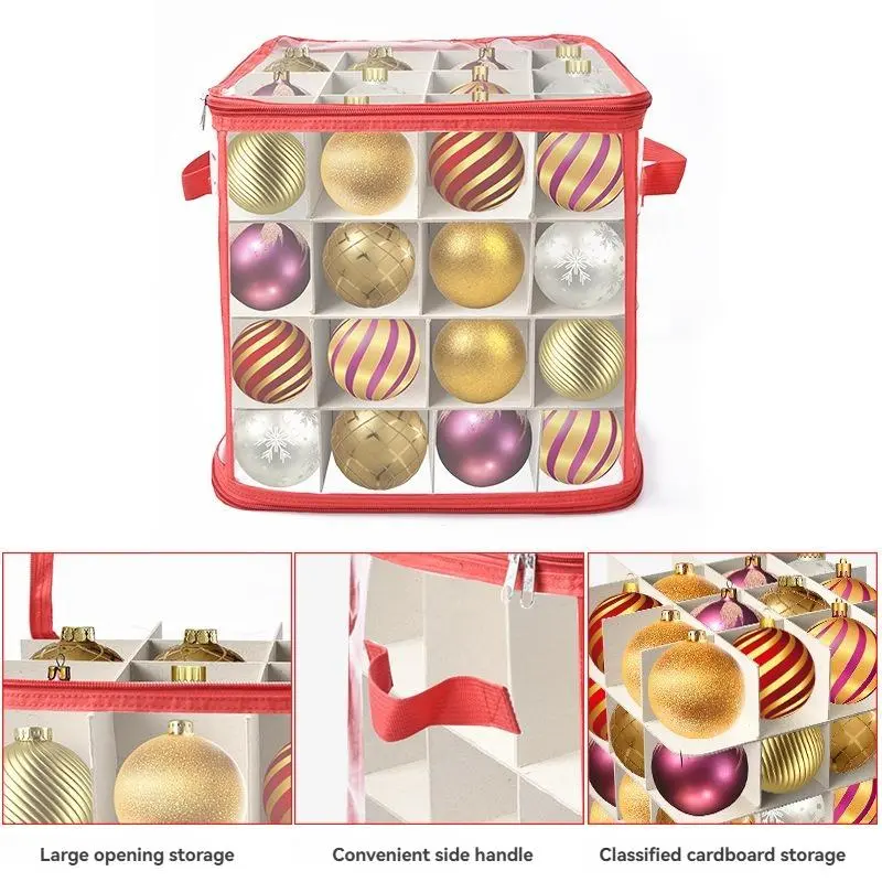 64 Grid Storage Box for Christmas Ball, 1 Count Transparent Foldable Storage Box with Handle, Christmas Ball Storage Organizer, Christmas Essentials 2