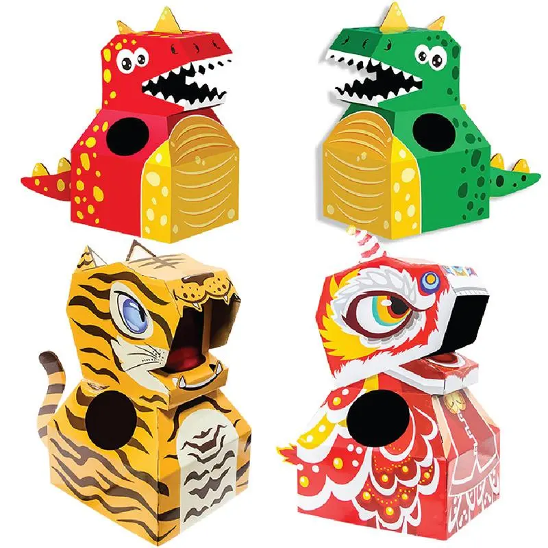 Bộ Đồ Chơi Trung Thu, Cosplay Hóa Trang mô hình con vật tự lắp ghép Khủng Long, Hổ, Kỳ Lân Bằng Giấy bìa Carton Bộ Lắp Ráp Tháo Lắp