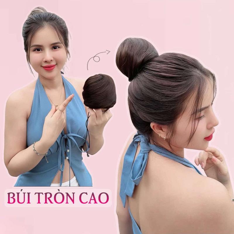 Tóc giả búi tròn cao dành cho nữ phom to có dây rút giúp bạn có mái tóc sang chảnh