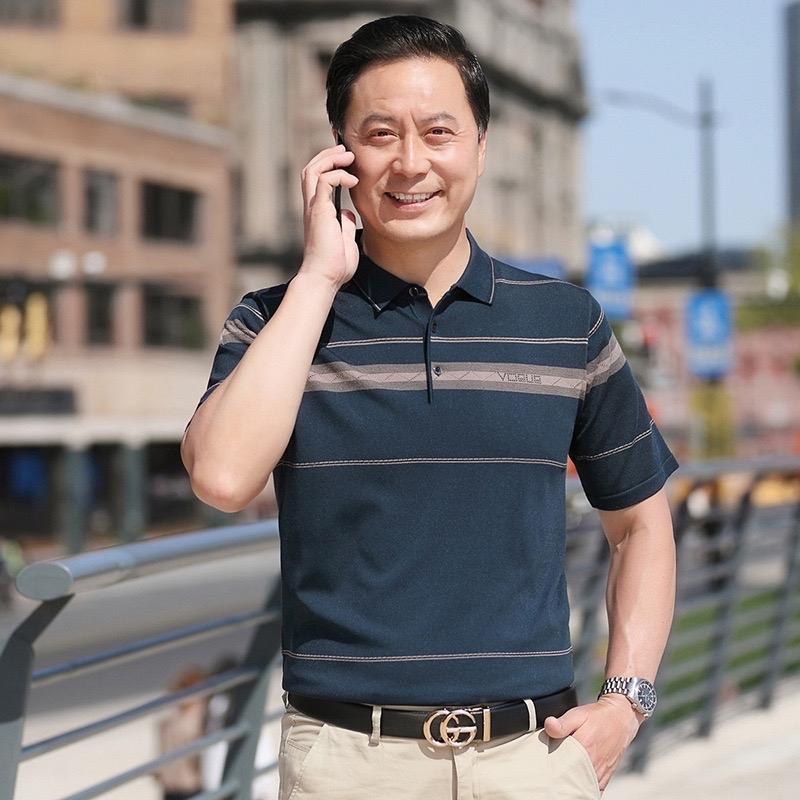 Áo Polo Nam Trung Niên Mông Tơ Ghi Lụa Lạnh Cao Cấp Tặng Bố Menswear Top Có Cổ Shirt