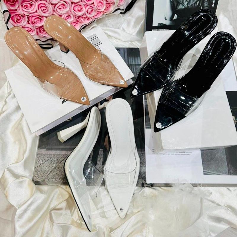 Dép gót ngọc trinh store cao 7 cm vai mike trong suốt gót sơn trụ sang chảnh cực kì Nữ DéP Shoes GiàY Nhung Jean Sandal Len