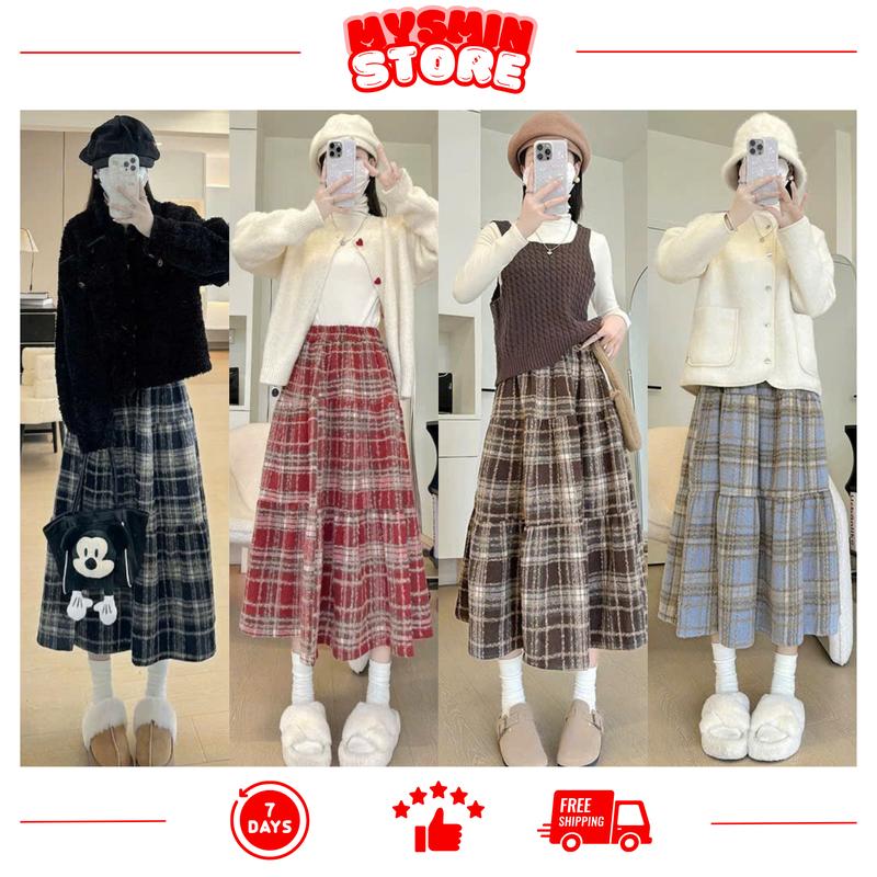 [HÀNG QC] Chân váy dạ kẻ caro 3 tầng dáng dài 90cm xòe tiểu thư năng động mặc đi chơi noel, chơi tết,...CV666 Nữ Women
