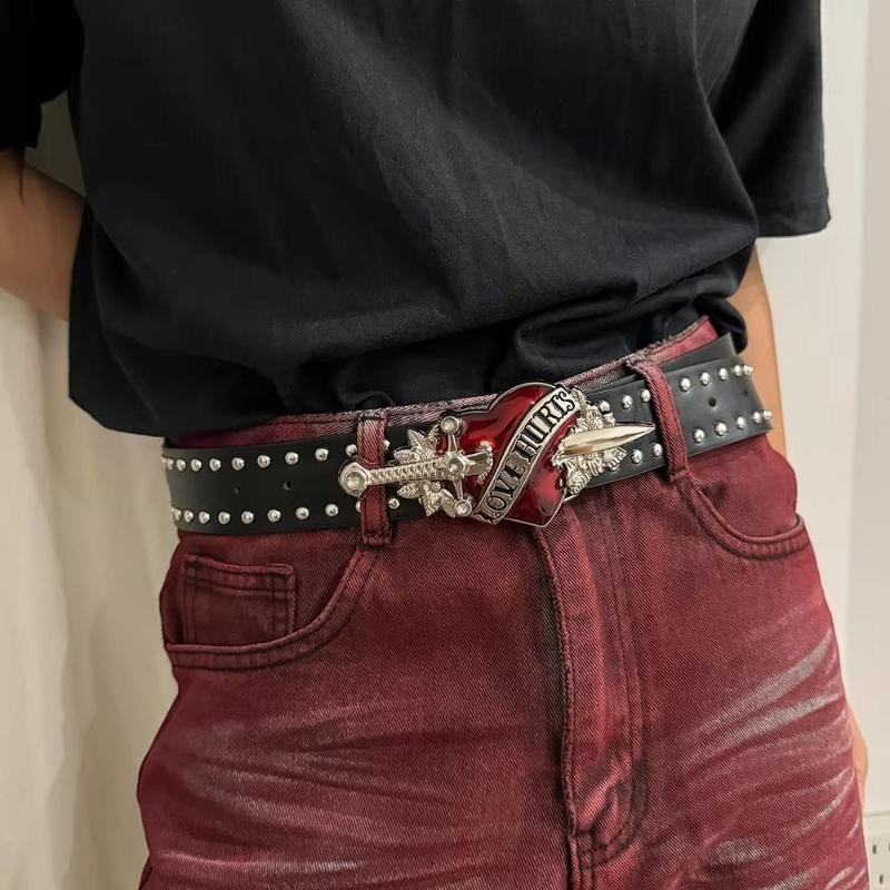 Tali Pinggang Hati, Gaya Y2k Vintaj, Tali Pinggang Rivet Hitam - TikTok ...
