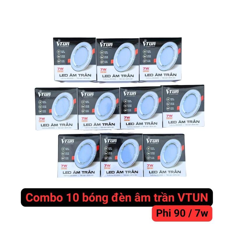  Combo 10 bóng đèn âm trần mắt trâu downlight VTUN phi 90 7w viền vàng bạc bảo hành 12 tháng 
