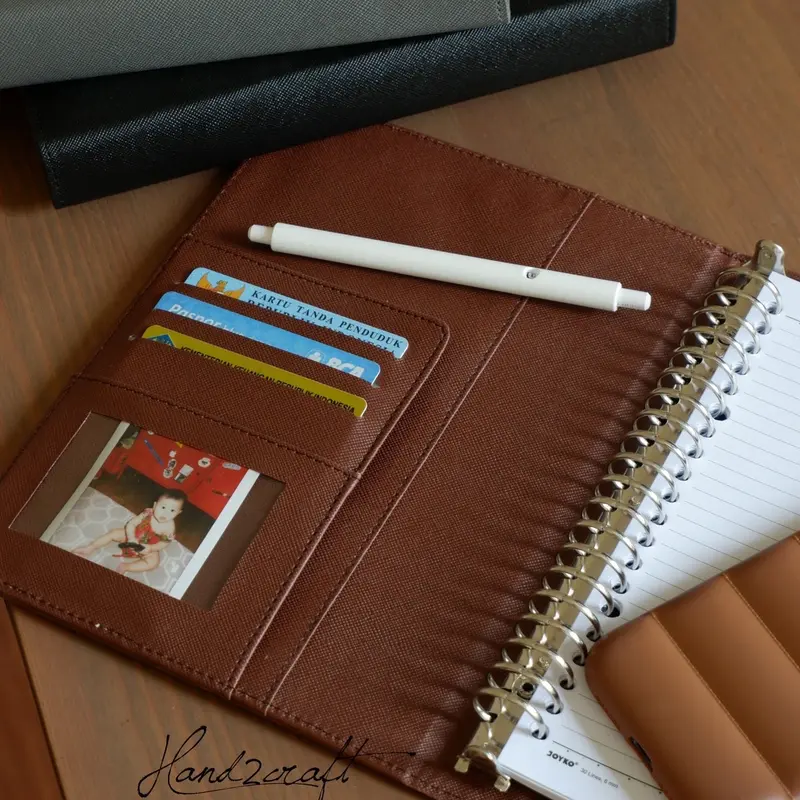 Binder kulit A5 Custom Nama dan LOGO Kulit PU Pria Cowok Kartu 2