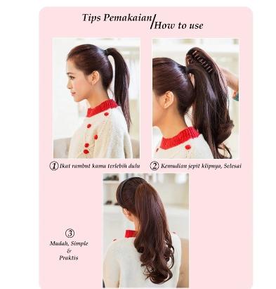 Rambut Palsu Hairclip/Hair Clip Panjang Bergelombang black ponytail Hairclip 6