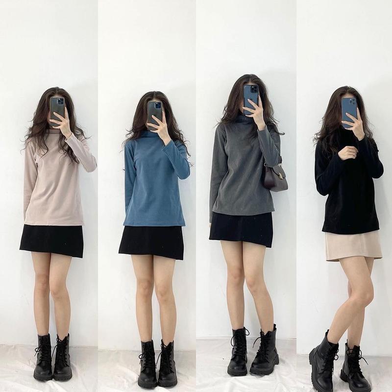 Áo Giữ Nhiệt Lông Thỏ Dài Tay, Áo Thun Cổ 3 Phân Giữ Ấm Chất Vải Dày Dặn Miho House