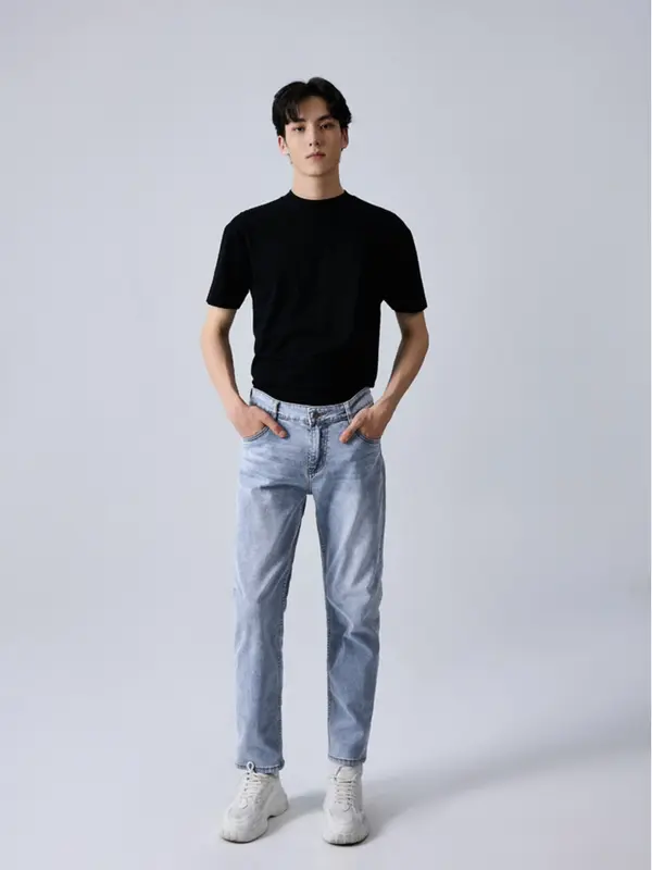 Quần Jean Nam Lưng Gài Ống Đứng Thương Hiệu Y2010 Vải Cotton Mặc Bền Trơn Dáng Vừa No Style M100 23537 |YaMe| 6