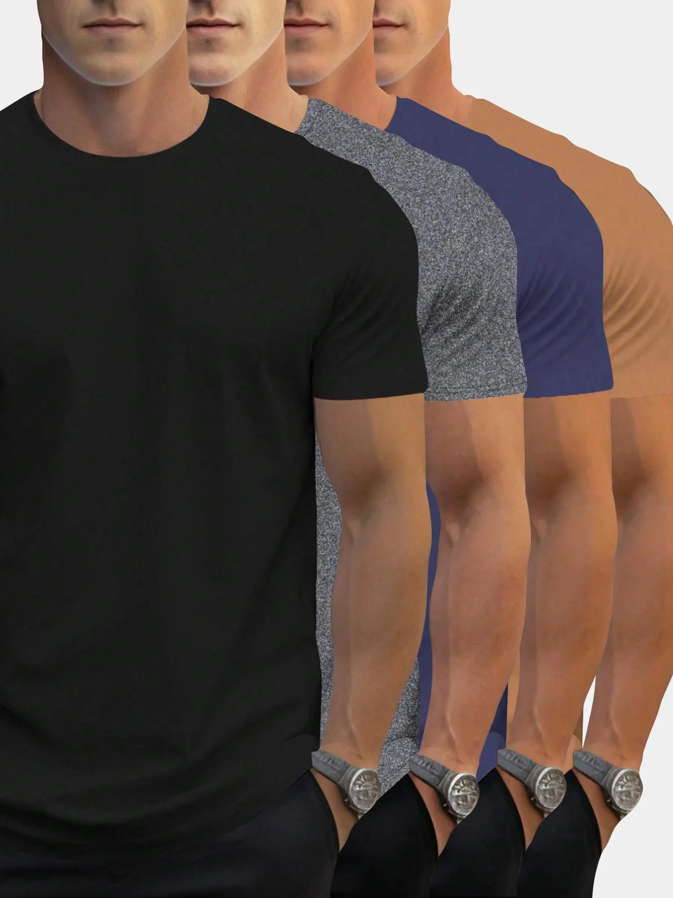 Men's 4pcs Solid Round Neck Tee, Ultra Soft Minimalist Regular Fit Casual Short Sleeve T-shirt for Summer Outdoor Sport, Men Tops, Women's Top for Daily Wear, Clothing
