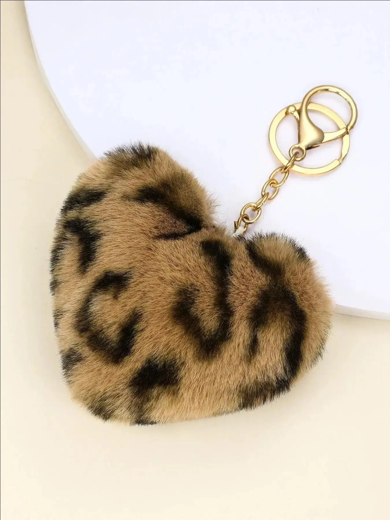 Cute Leopard Pattern Heart Shaped Keychain, Fashionable Keychain for Women & Men, Trendy All-match Keychain for Birthday Gift