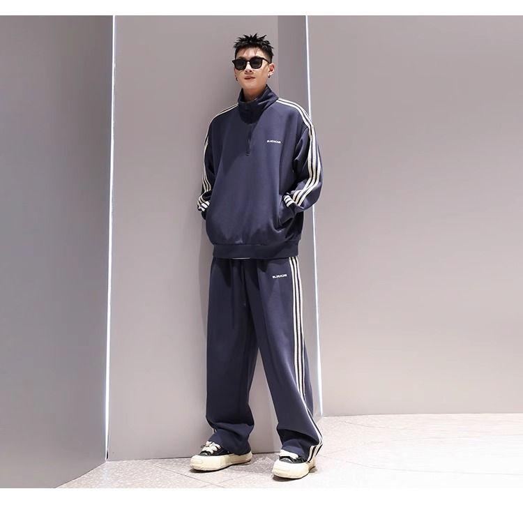 Product Introduction of FANAVY-National Trend Casual Sports Suit Spring Autumn Men's Trendy Half-Zip Pullover Casual Top Plus Size Wide-Leg Straight Pants 8