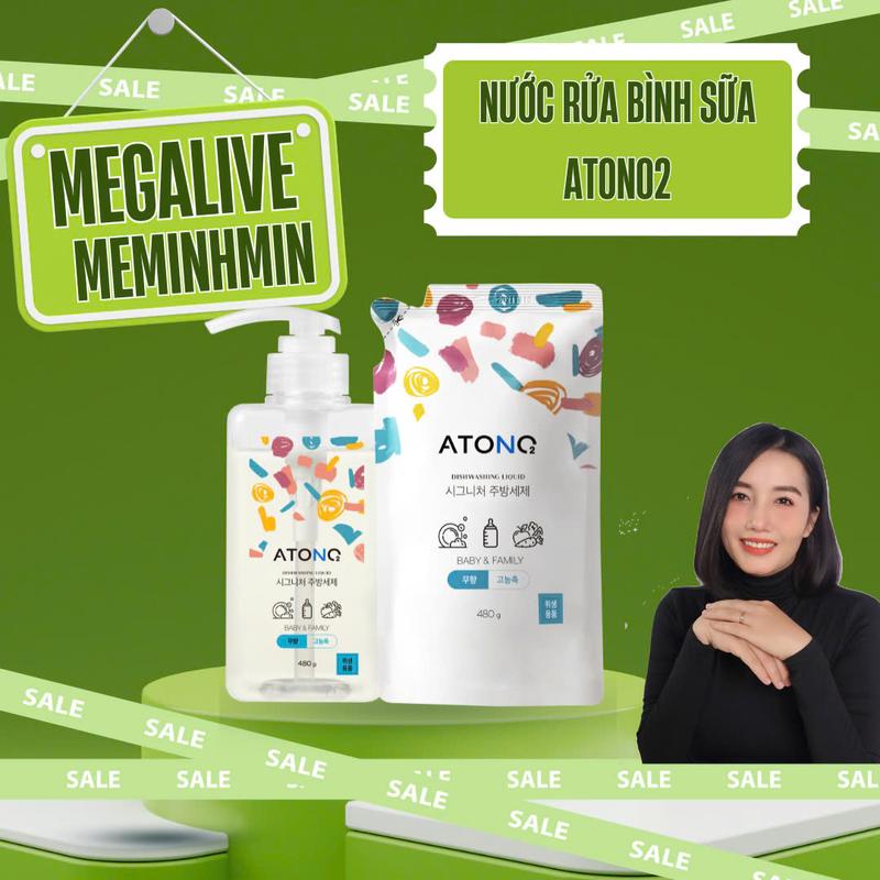   COMBO 2TÚI  Nước rửa bình sữa chén bát rau củ quả thuần chay Atono2 Hàn Quốc 